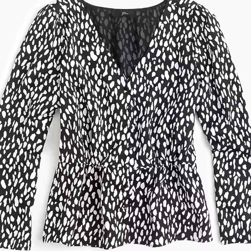 J.Crew Black & White Printed Peplum Blouse - Size 12